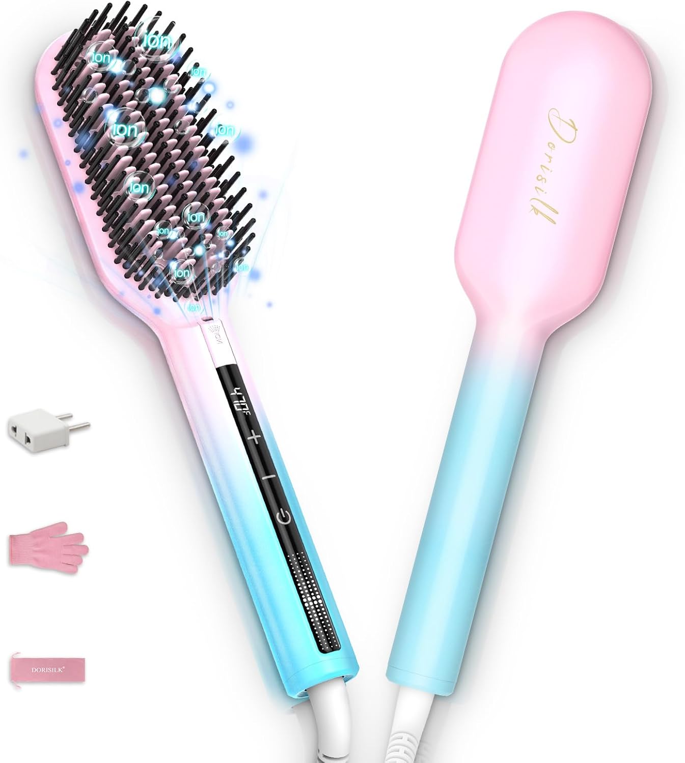 

Ionic Hair Straightener Brush, 470℉High Temp Heated Straightening Brush for Women Thin Thick Hair, Dual Voltage Hot United States