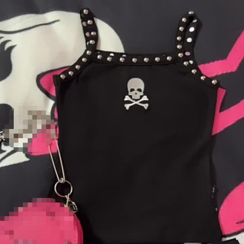 A Spring and Summer Women's Y2K Dark Skull Themed Printed Vest