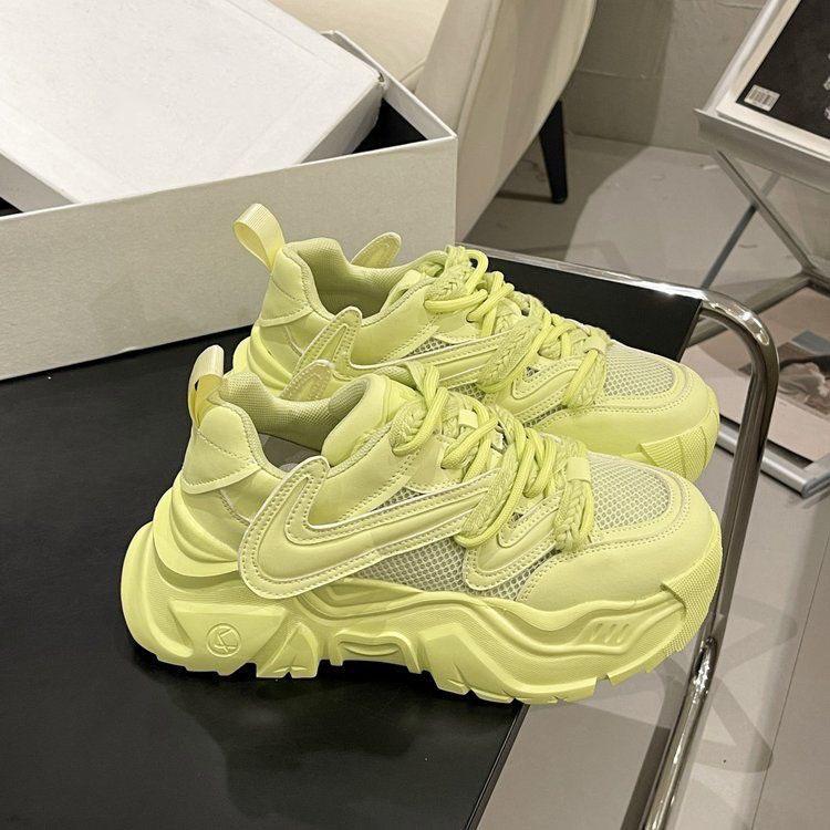 

Толстая подошва, цветные винтажные туфли для папы, новые женские повседневные дышащие универсальные кроссовки для бега 40 флуоресцентный зеленый