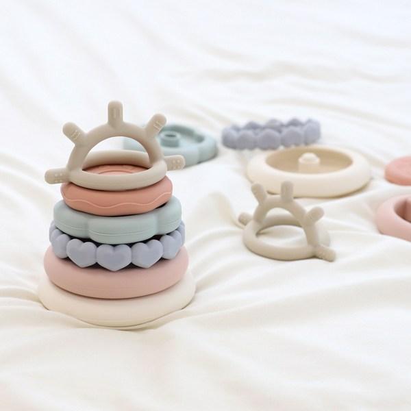 Veneer Eye Stacking Silicone Ring Teether 6-piece Set Korean Childrens Toys