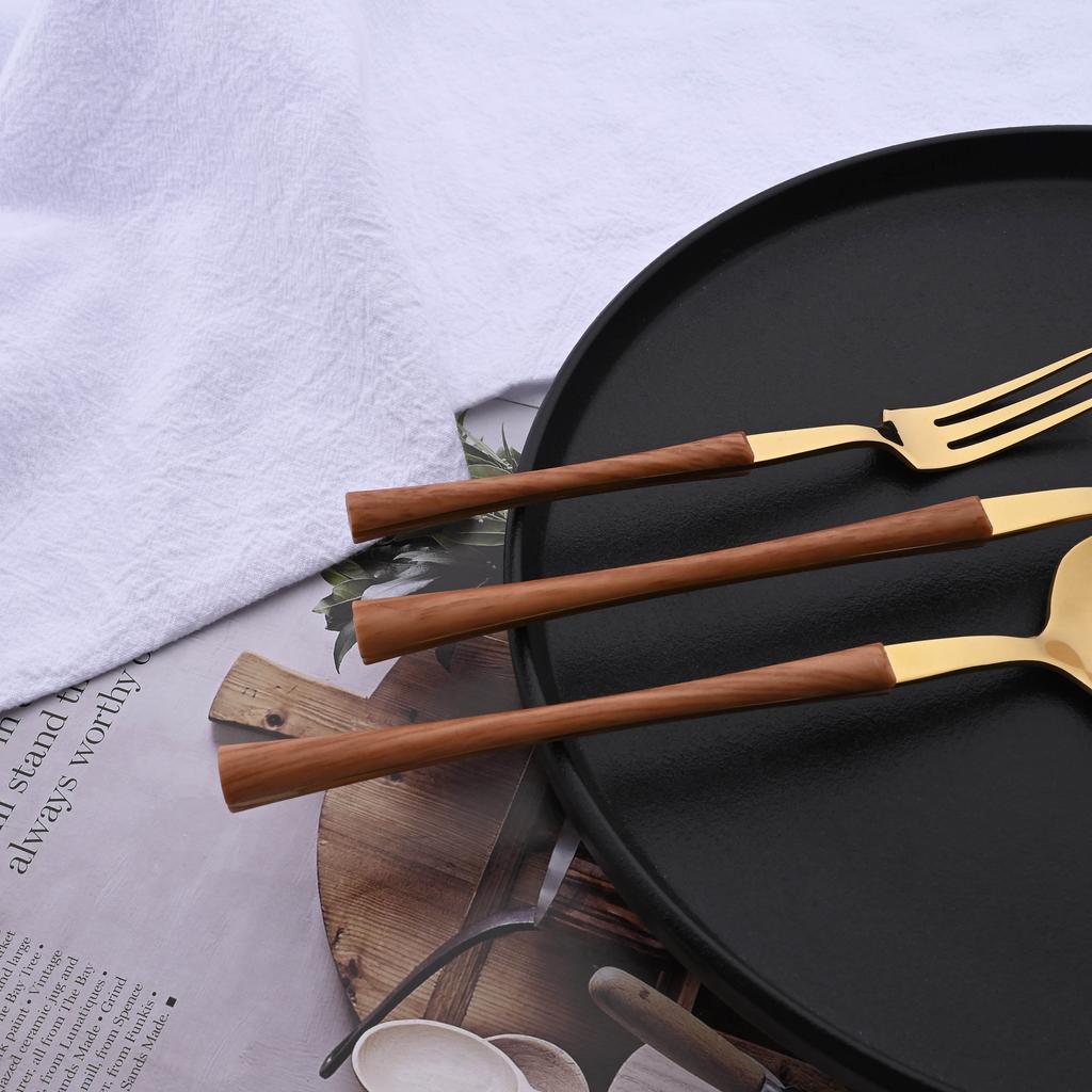 Tableware Dinnerware Set Stainless Steel Knives Forks Spoons with Wood Grain Effect Handle Kitchen Cutlery Flatware Dinner Set