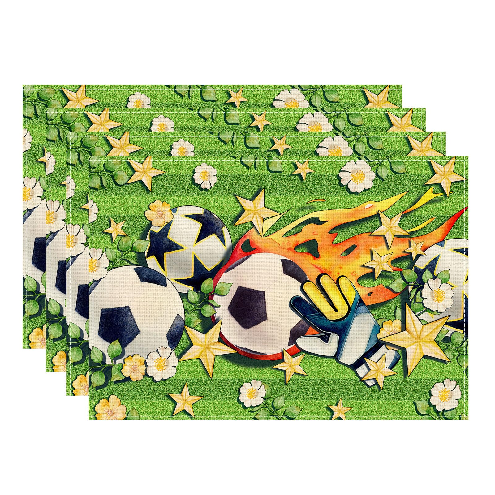 

Championship Trophy Flowers Soccer Theme Round Placemats Set of 4 Table Mats for Game Day Soccer Party Home Kitchen Dining Table Decorations Placemats Set of 4 （12x18 Inch）