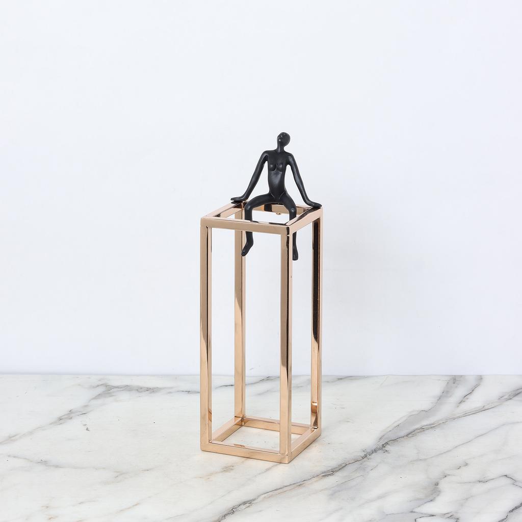 Metal Frame Black Figure Sculpture Meditator Ornaments Modern Luxury Books Creative Home Decoration Ornaments Statue Gifts