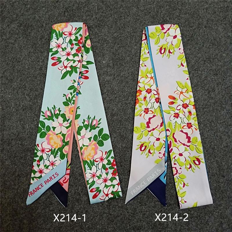 2024 New Scarf For Women Double-sided Flowers Skinny Bag Scarf Brand Silk Foulard Women Tie Fashion Belt Head Scarves For Ladies