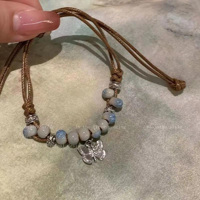 New Chinese Style Butterfly Ceramic Beaded Braided Bracelet for Women Retro Chinese Style Bracelet Ethnic Style Hand Jewelry