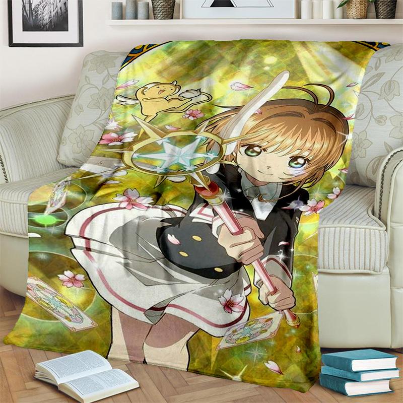 Sakura 3D Cute Card Captor Anime Cartoon Blanket,Soft Throw Blanket for Home Bedroom Bed Sofa Picnic Office Cover Blanket Kids