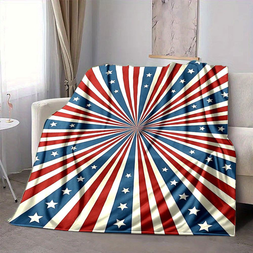 1pc Blue Red Stars Stripes Blanket, Lightweight Flannel Throw Blanket for Sofa, Bed, Travel, Camping, Living Room, Office, Couch030