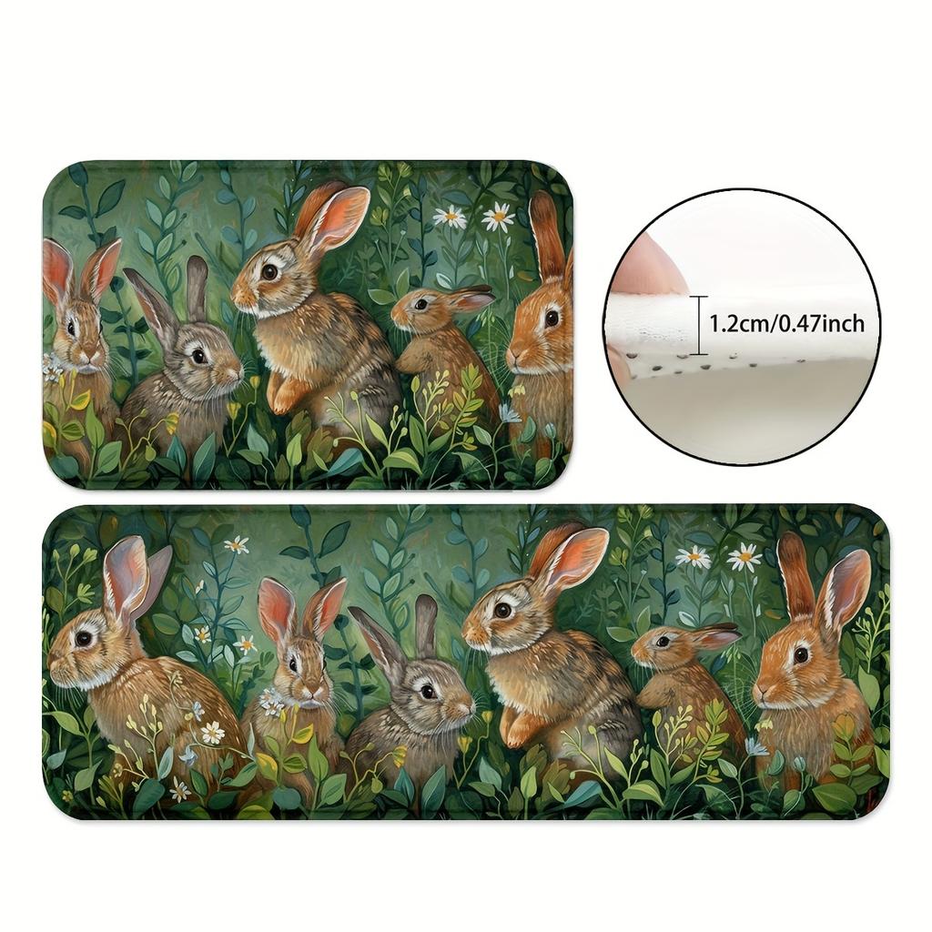 1Pcs Anti Fatigue Kitchen Rugs Rabbit Print Waterproof Non-Slip Thick Cushioned Kitchen Mat Heavy Duty Comfort Standing Mat for Kitchen Bathroom