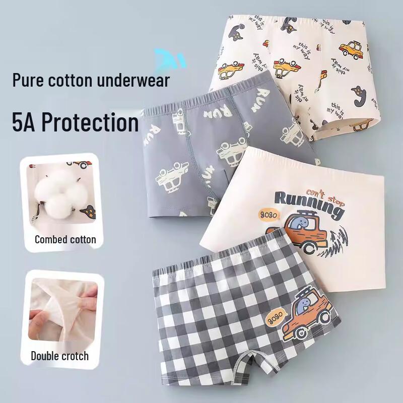 Boys Pure Cotton Boxer Briefs 4-Pack L