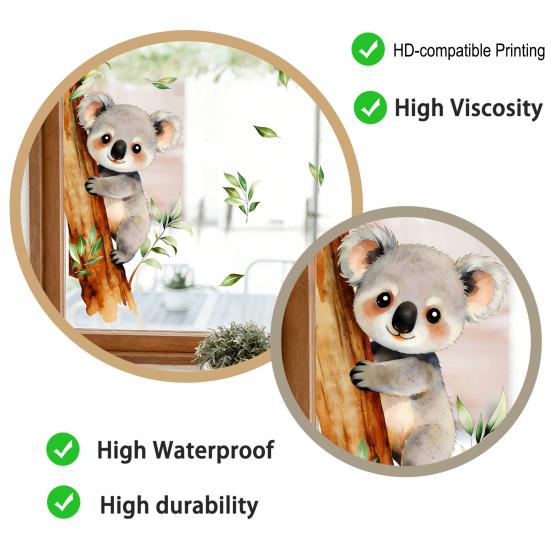 Removable Koala Window Cling Cute Koala on Branch Sticker Watercolor Animal Static PVC Decals for Kids Baby Bedroom Nursery