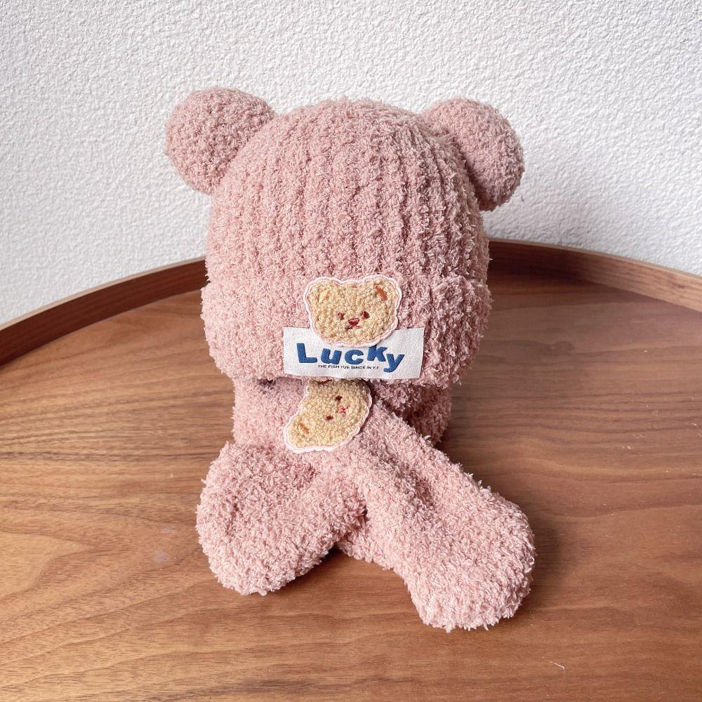 Neck Scarf Kids Crochet Hat Bear Children's Ear Protection Hat Baby Hat with Scarf  Toddler