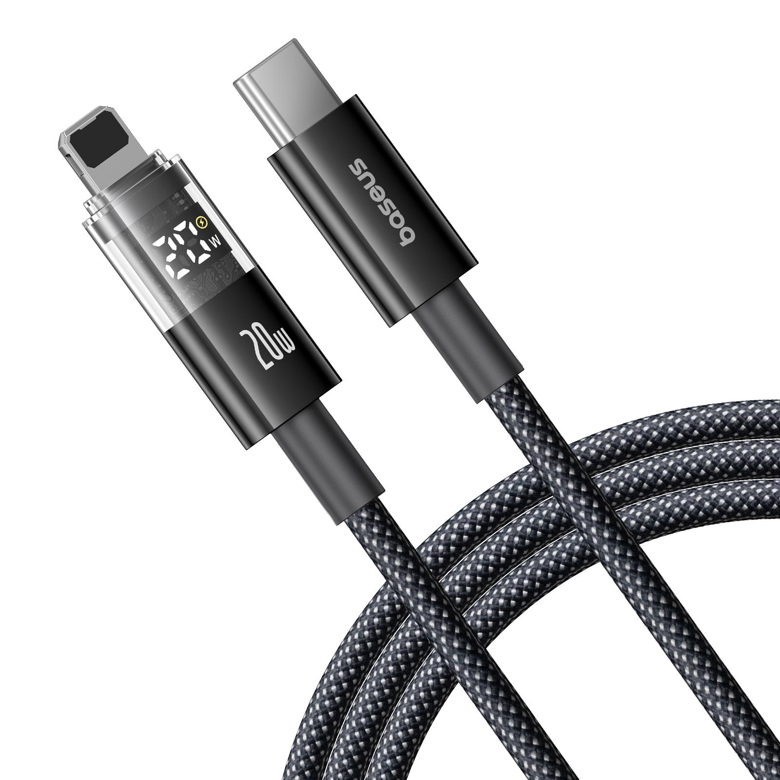 

BASEUS Display II Series 1м Кабель для швидкої передачі даних і зарядки Type-C до iP 20 Вт Нейлонове обплетення Black