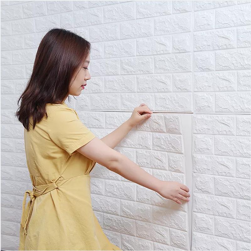 3D Brick Wall Stickers DIY Self Adhensive Decor Foam Waterproof Wall Covering Wallpaper for TV Background Kids Living Room