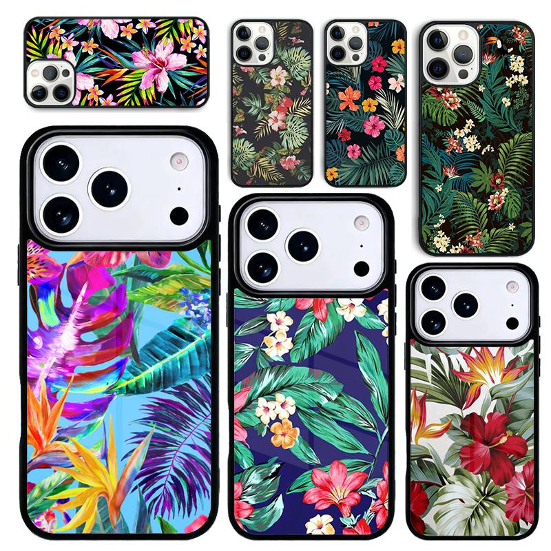 Capa Hülle für iPhone 17 Air 16 Pro Max 15 Plus 11 13 Mini 14 12 Rückseite Handyhülle Retro Tropische Blumen