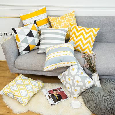 Padrão de Fronha Geométrica Listrada Amarelo Quente e Cinza Capa de Almofada Simples Espessa de Pelúcia Curta para Sofá Não Inclui Fronhas