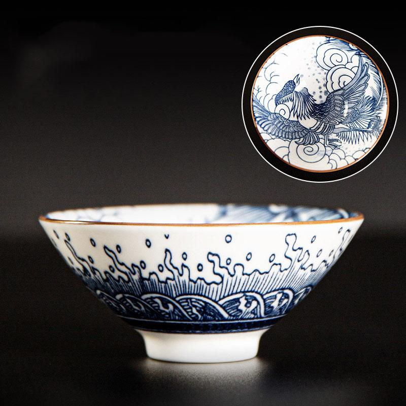 85ml Retro Blue and White Porcelain Cone Teacup Anti Scaling Hand-Painted Ceramic Tea Bowl Travel Meditation Cup Chinese Tea