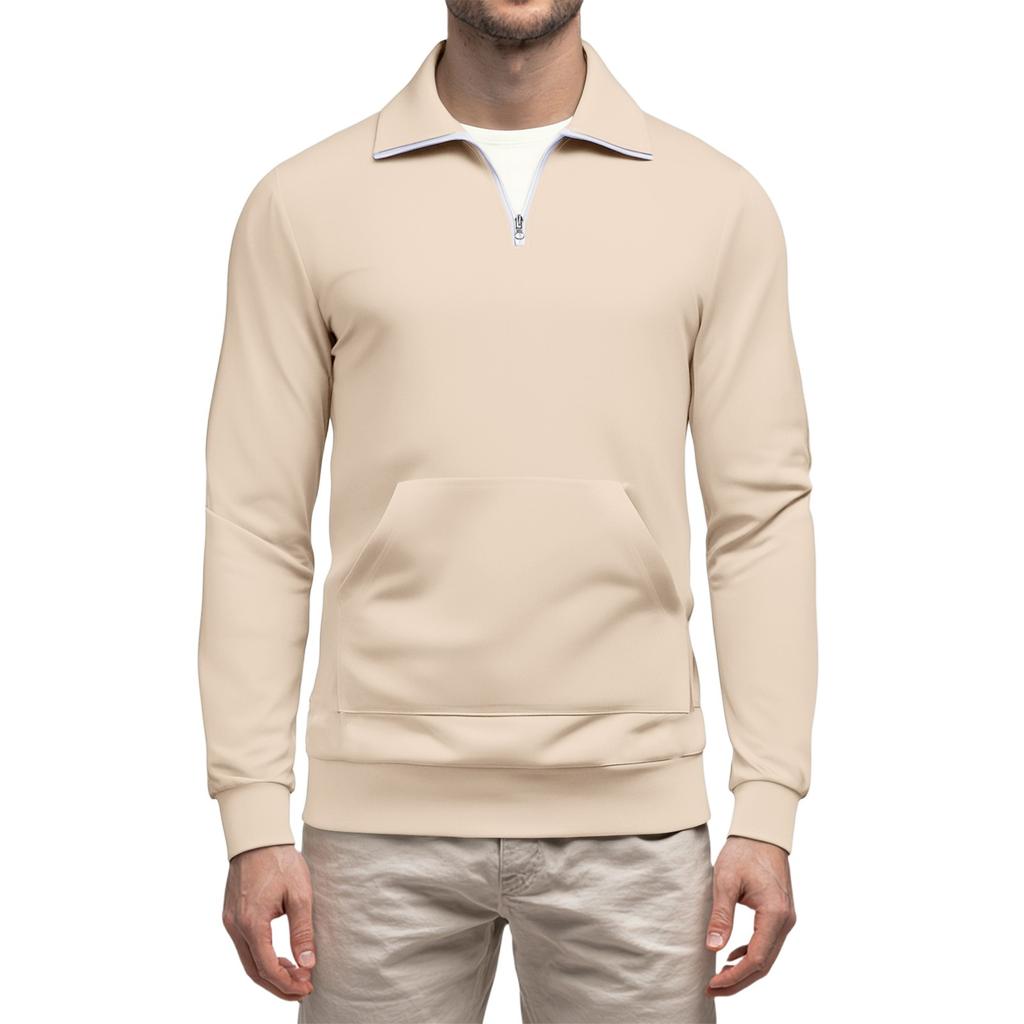 Men's Casual Long-Sleeved Collared Quarter-Zip Sweatshirt