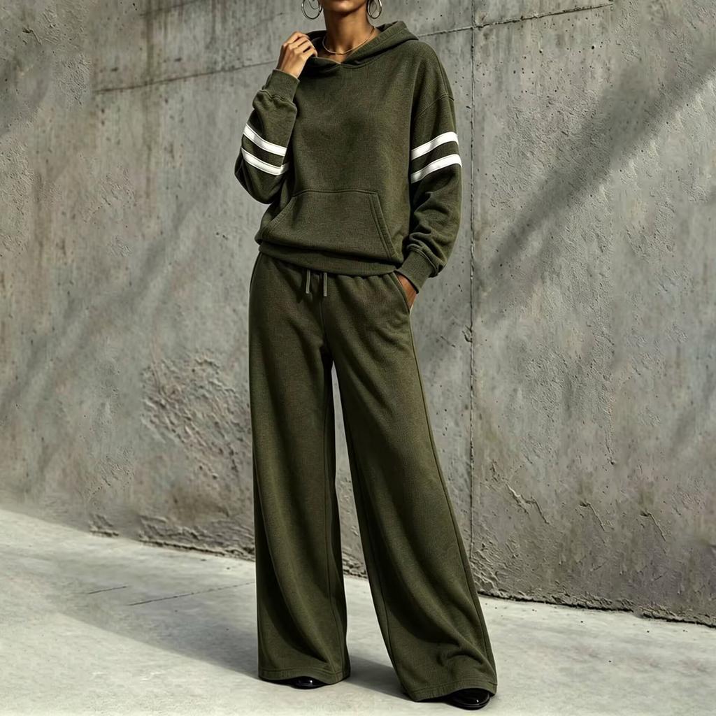 Women's Two Piece Outfit Hooded Sweatshirt Wide Leg Pants Casual Sporty Set