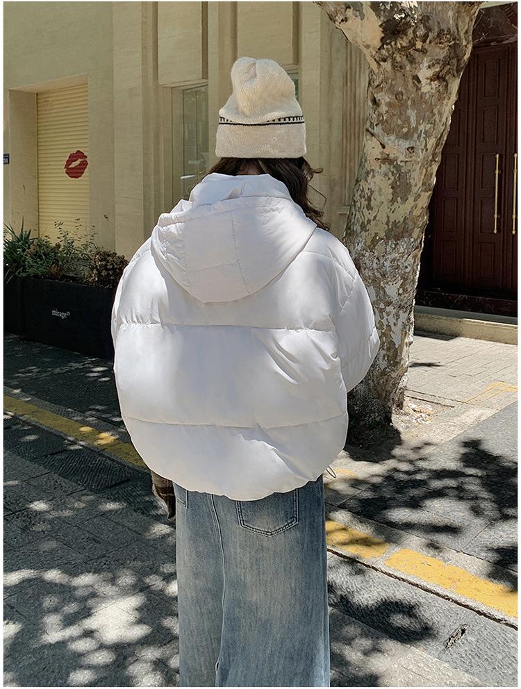 Damen Herbst- und Winterjacke Einfarbig Kapuze Kurz Locker Verdickt Winddicht Studentenjacke Damenjacke 5 Farben