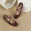 Fashion Low Heeled Mary Jane Single Shoes 2025 Women Shoes Retro Shallow Ballet Shoes Cross Buckle Shallow Soft Sole Flats Plus Size 44