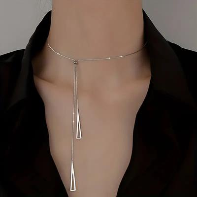 Triangular Geometric Adjustable Pull Pendant Necklace Long Tassel Sweater Chain Y-Shaped Minimalist Elegant Jewelry Gift