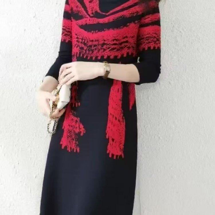 Autumn 2025 Slimming Plus Size Knit Dress with Half High Collar - Fashionable and Age-Reducing for Stylish Moms