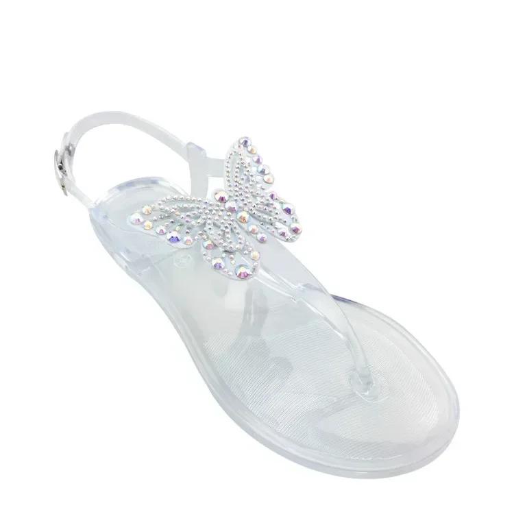 Mode 2025 NEU Sommer Damen Flache Strand Glitzernde Strasssteine Schmetterling Sandalen Zehensteg Flip Flops Hausschuhe Damenschuhe
