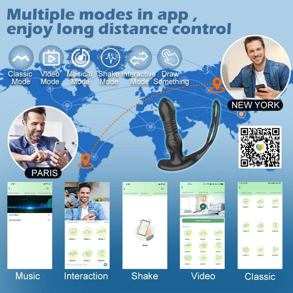 Prostata-impulsmassasjeapparat for menn med app og vibrator for homofile menn. Trådløs analplugg med fjernkontroll for sexleketøy for par. Sexverktøy