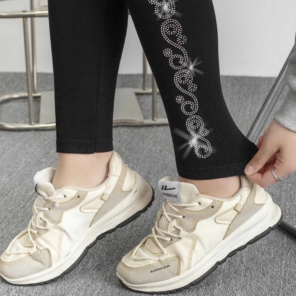 Shiny Rhinestone Side Stripe Modal Leggings - High Elasticity Yoga Pants for Women.