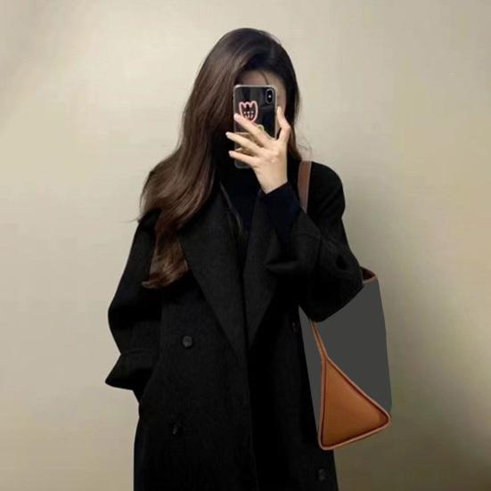 Dámský dlouhý vlněný kabát dvouřadý hráškový kabát ležérní dlouhý rukáv klopový trenčkot podzim zima svrchník