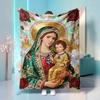 Religious Mother and Child Flannel Fleece Blanket Soft Warm Throw for Home Decor Gift