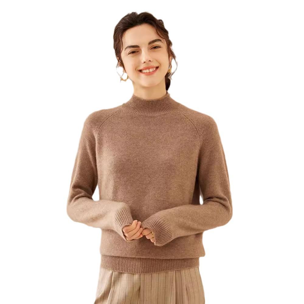 Damski kaszmirowy sweter z półwysokim dekoltem, luźny - Kolekcja Jesień/Zima