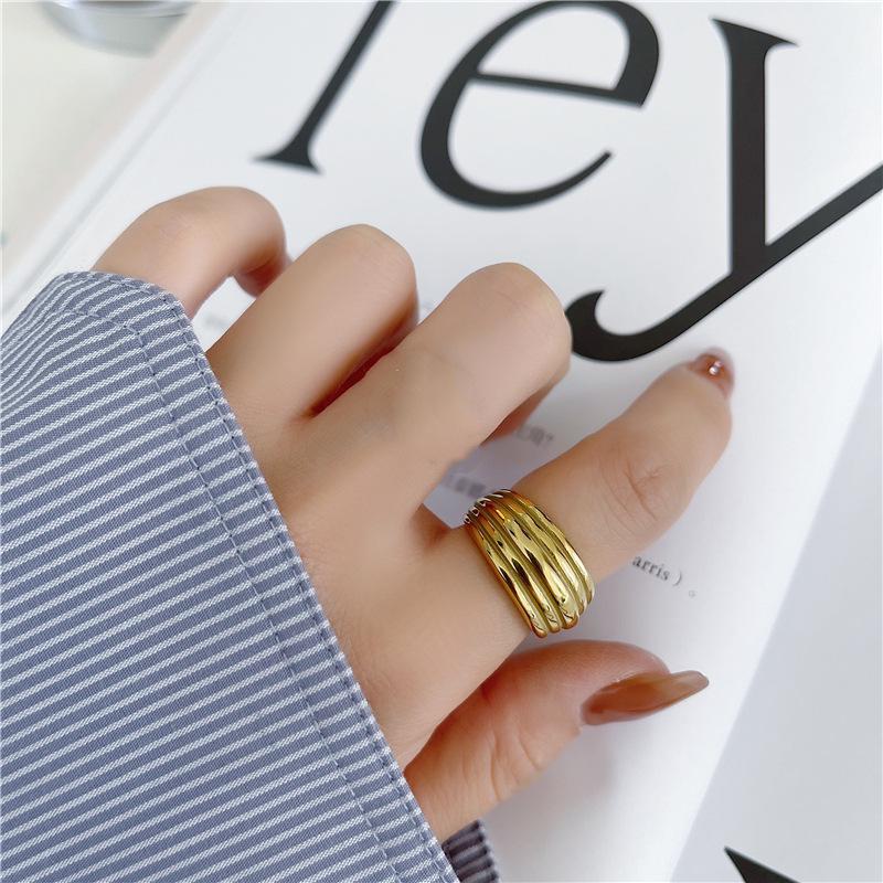 18K Gold-Plated Titanium Steel Multi-Layered Ring - Trendy Cold Style for Women