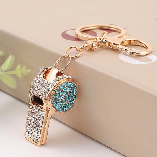 Keychain Alloy Electroplated Whistle Shape Key Chain with Dazzling Colorful Rhinestones Lobster Clasp Key Ring Backpack