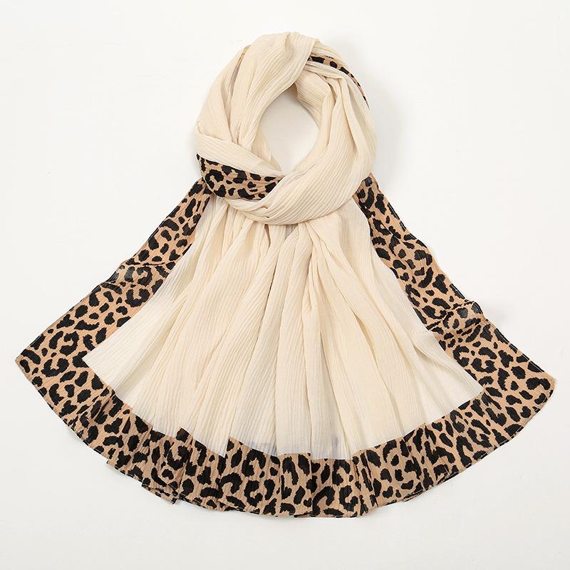Winter Plain Solid Wrinkle Sexy Leopard Chain Viscose Shawl Scarf High Quality Wrap Pashmina Stole Bufanda Muslim Hijab 180*70Cm