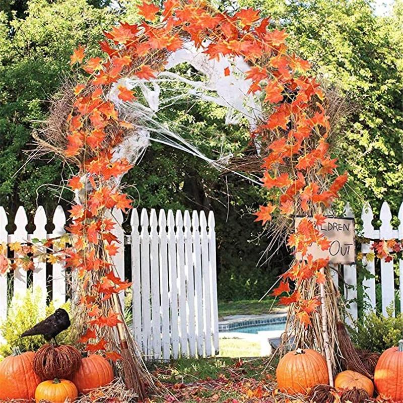 2.4m Simulation Maple Leaf Bunch Artificial Cloth Autumn Maple Leaf Rattan Garland Hanging Decor Thanksgiving Party Home Decor