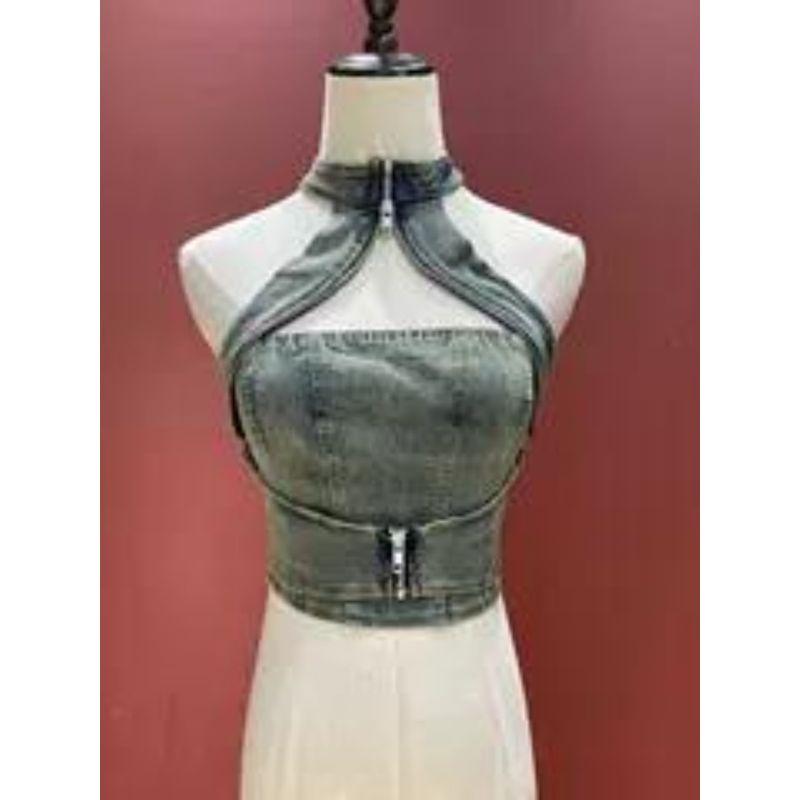 Fall 2024 New Arrival American Sexy Denim Tube Top Vest Female Stylish Cut Out Zipper Halterneck Short Tops