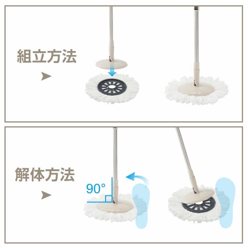 Eyliden Rotating Mop, Tornado Mop, Spin Mop, Floor Mop, Floor Wiper, Elevating Rotating Mop, Round Shape, 107-129cm, 2 Pads, Microfiber, One-Hand Oper