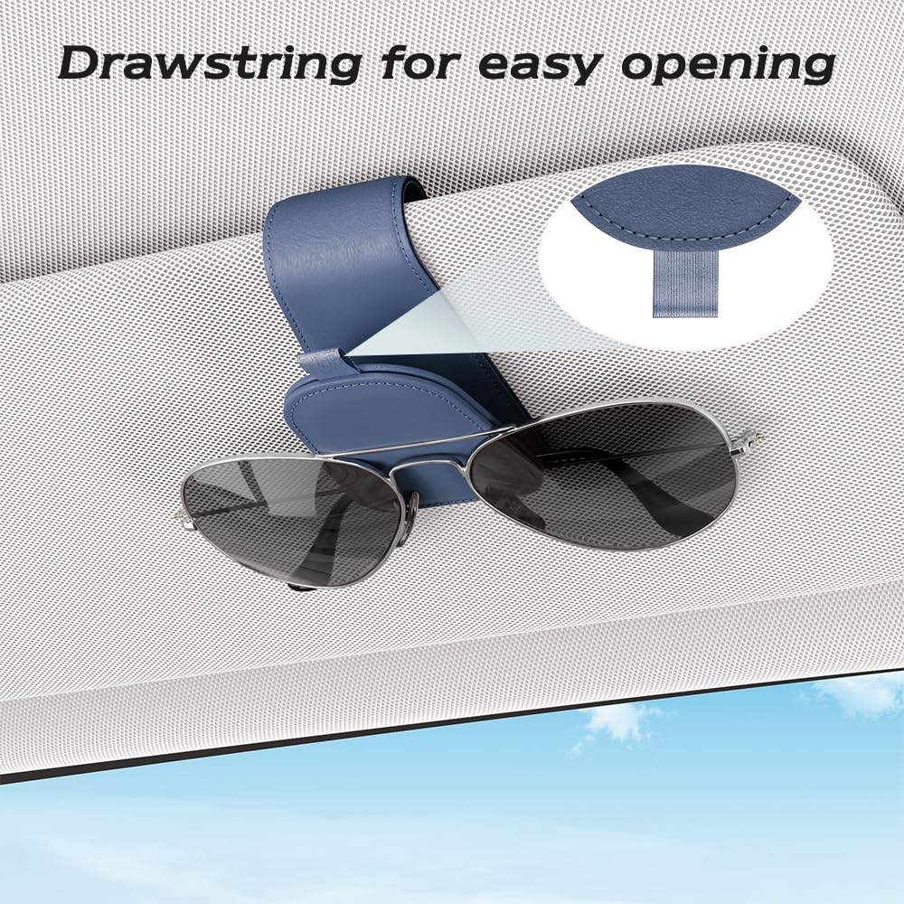 Glasses Holder Clip for Car Sunglass Holder, Storage Card Clip PU Leather Magnetic Sunglasses Clip for Car Visor