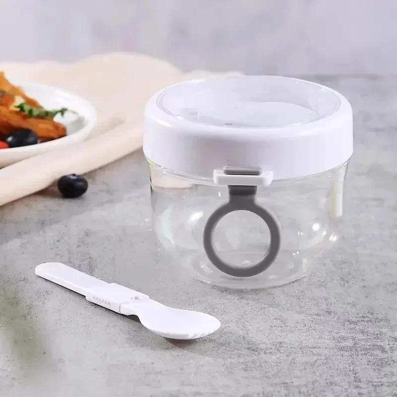 600ml Household Convenience Oatmeal Cup Salad Cup Airtight Lid Thickened with Spoon Food Storage Overnight Breakfast Jar 401-500ml