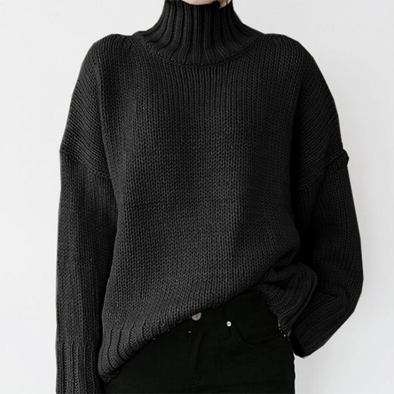 Women S High Neck Long Sleeve Solid Knit Pullover Sweater