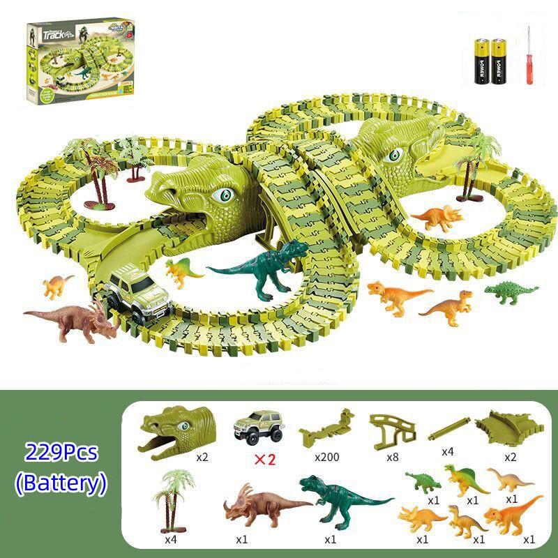 Dinosaur Race Track Set Rail Car Toys Assembly Bend Flex Racing Track Led Electronic Flash Light Car Toys for Children Years Gift