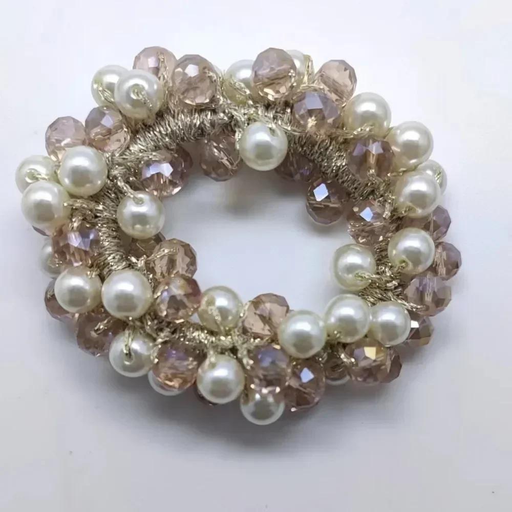 

Хрустальная жемчужная резинка для волос, браслет, высокая эластичность, скранчи, прическа пучок, хвост, резинка, скранчи, женщина, банты оптом, девочка