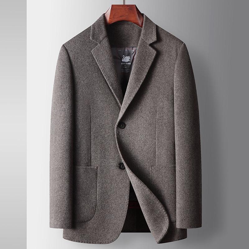 

Мужской шерстяной костюм осенне-зимний шерстяной деловой однотонный West Unloading Белый гусиный пуховый вкладыш Двусторонняя шерстяная термокуртка 195 кофейный