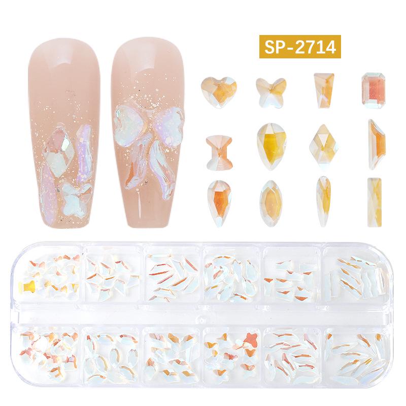 "12-Grid Irregular AB Glass Diamonds for Nail Art"