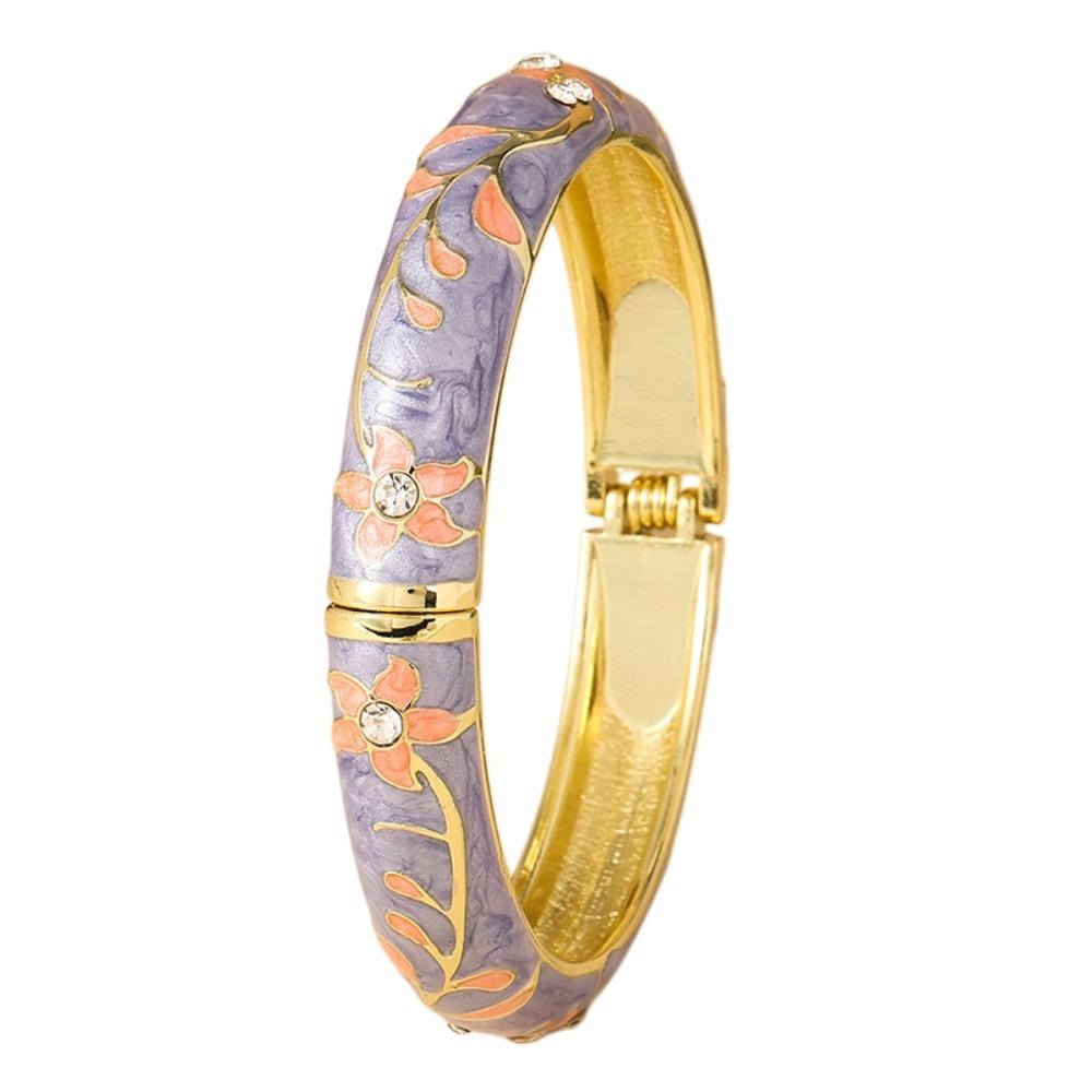 

Enamel Floral Flower Crystal Bangle Traditional Women s Hand Bracelet Girls фіолетовий
