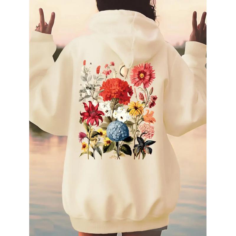 Retro Floral Women's Bohemian Plus Size Long Sleeve Hoodie for Spring & Autumn