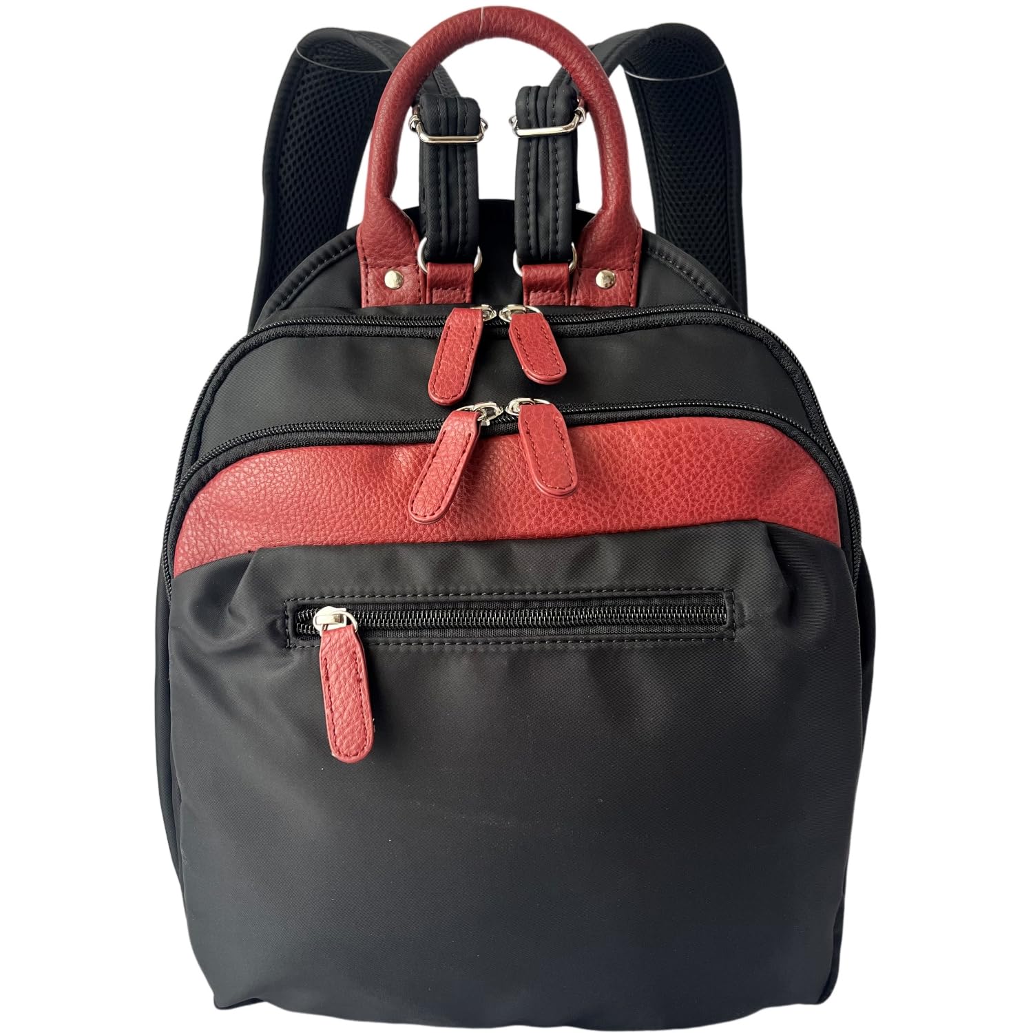 MADEMOISELLE ZAZA Multifunctional Backpack, Water-Repellent Nylon, Lightweight, 5549 (BlackRed)