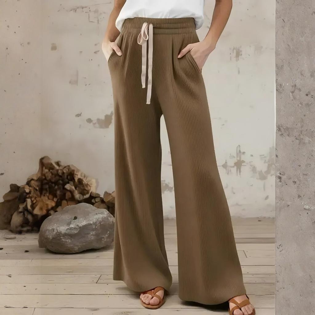 Women's Color Casual Wide,leg Trousers With Drawstring Waist