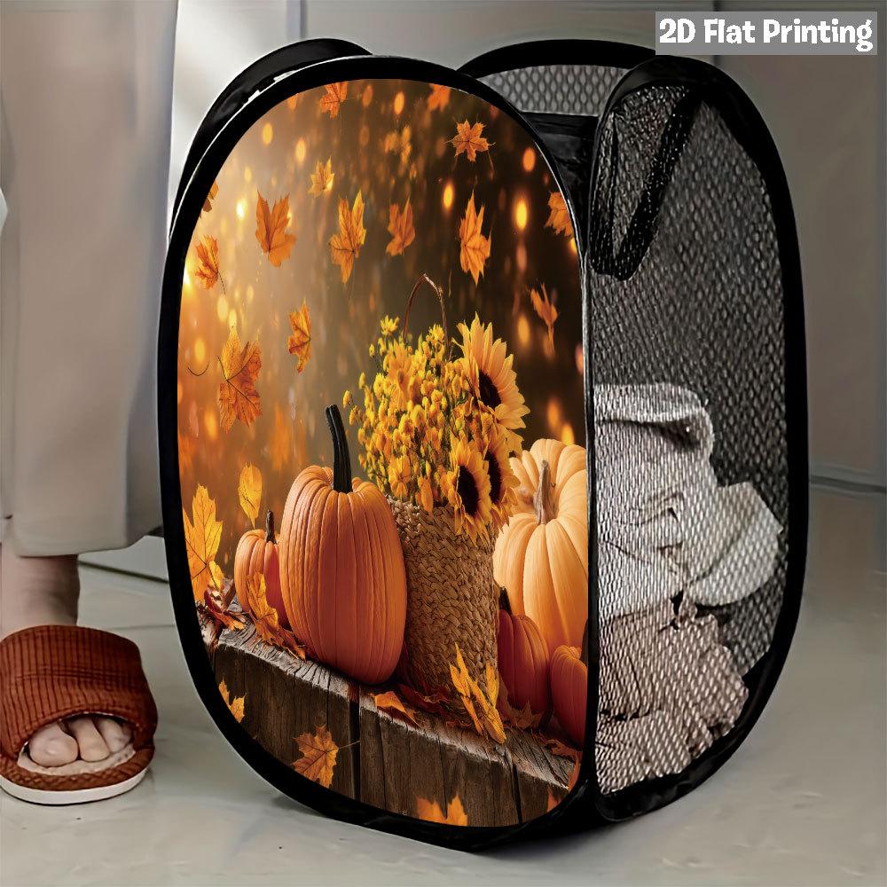 1Pcs Autumn Sunflower Pumpkin Series 3 Pop-Up Laundry Hamper Expandable Mesh Hamper Basket for Room Bedroom Bathroom Organization Contemporary Storage